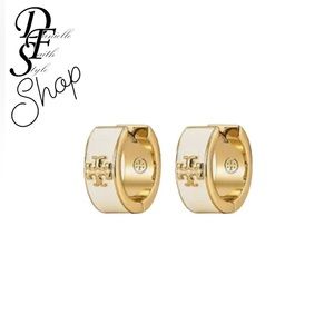 Tory Burch- White Kira Enamel Huggie Hoop Earrings- with dustbag and giftbox